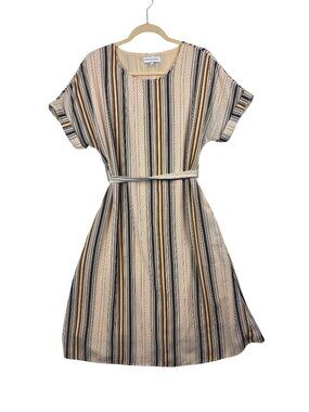 ✨3/$30 Piper & Scoot L Striped Short Sleeve Belted Midi Dress